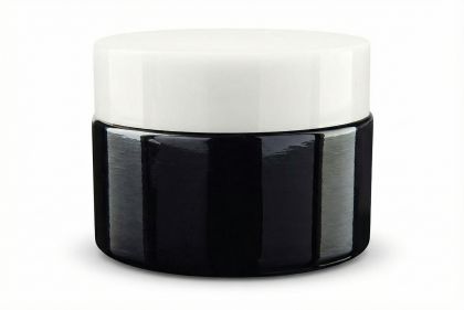 30 ml Skleněný kelímek NELI černé sklo, bílé víčko + PP mezivíčko