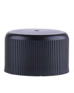 Černý vroubkovaný šroubovací uzávěr na lahvičky PP 24/410