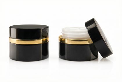 30 ml Hliníkový kelímek dvoustěnný černý se zlatým proužkem, víčko + PP mezivíčko