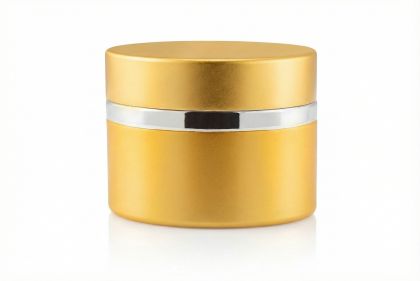 30 ml Hliníkový kelímek dvoustěnný zlatý se stříbrným proužkem, víčko + PP mezivíčko