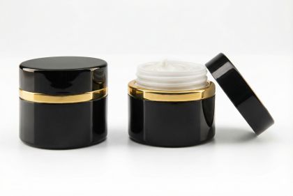 8 ml Hliníkový kelímek dvoustěnný černý se zlatým proužkem, víčko + PP mezivíčko