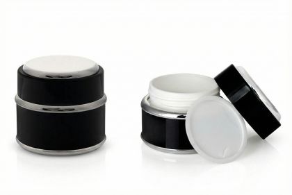 50 ml Hliníkový kelímek dvoustěnný černý, víčko + PP mezivíčko