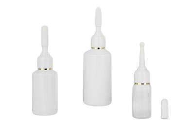 Lahvička plastová bílá s aplikátorem a zlatým proužkem 30ml