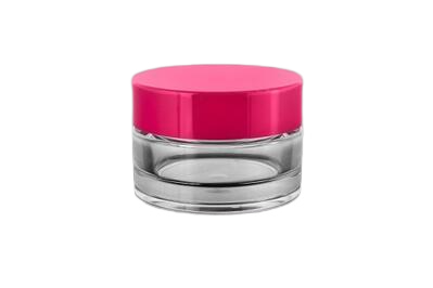 Plastový kelímek kulatý 30ml,  transparent S02 s růžovým víčkem