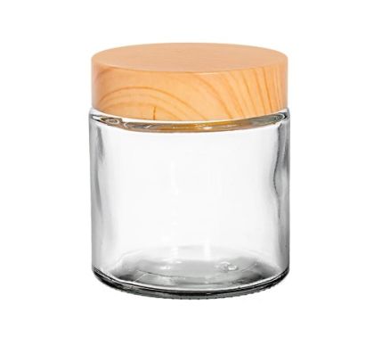 Skleněný kelímek BONI čirý s plastovým  víčkem imitace bambus 120ml