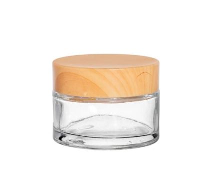 Skleněný kelímek BONI čirý s plastovým  víčkem imitace bambus 30ml