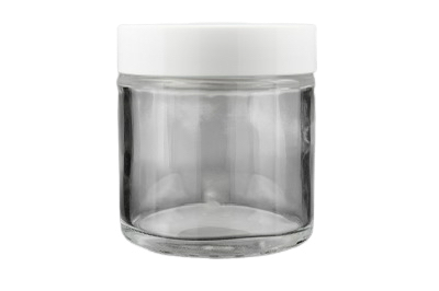 100 ml Skleněný kelímek S0208 čiré sklo, bílé víčko + PP mezivíčko