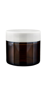 50 ml Skleněný kelímek S0208 hnědé sklo, bílé víčko + PP mezivíčko