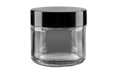 Skleněný kelímek S0208 transparentní sklo 50ml,  černé víčko