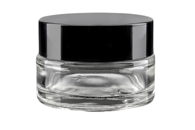 Skleněný kelímek S0288 transparentní sklo 15ml,  černé víčko