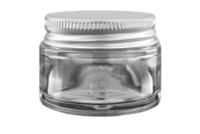 Skleněný kelímek S0288 transparentní sklo 30ml,  ALU víčko stříbrné