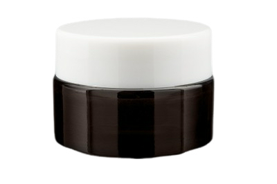 Skleněný kelímek S0308 hnědé sklo 15ml,  bílé víčko