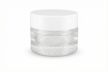 50 ml Skleněný kelímek LUXUR S085 čiré sklo, bílé víčko + PP mezivíčko