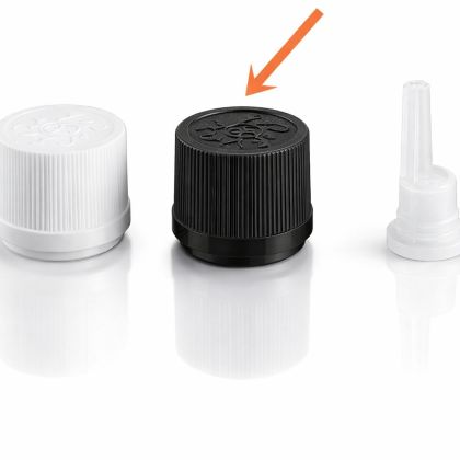 Šroubovací uzávěr žebrovaný s dětskou pojistkou kapací vložka - černý 18/410