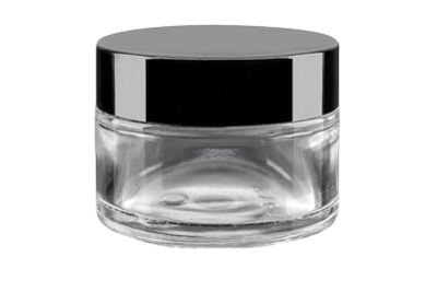 Skleněný kelímek S0288 transparentní sklo 30ml, černé víčko - 1