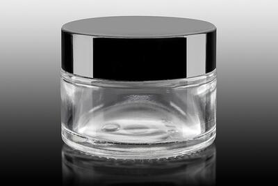 Skleněný kelímek S0288 transparentní sklo 30ml, černé víčko - 2